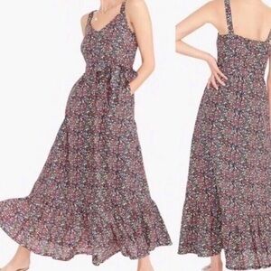 J Crew Floral Maxi Dress, Multicolor, Ruffle Hem Sz 12